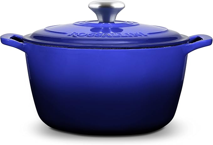Signature Enameled Cast Iron Dutch Oven, Non-Stick Serving Pot with Tight Fitting Lid for Perfect Roasting, Baking, Sauteing, and Bread Making | 13.5Q (12.7L) - Indigo Blue