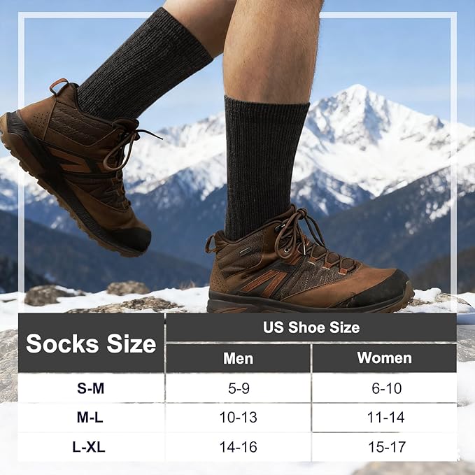 Merino Wool Socks for Men and Women Thermal Crew Winter Hiking Warm Boot Socks For Work With Cushioned Sole 3 Pairs