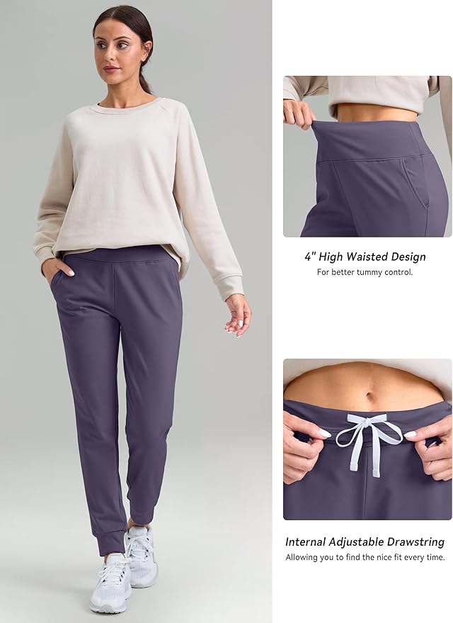 G Gradual Women's Fleece Lined Joggers High Waisted Water Resistant Thermal Hiking Pants Cold Weather Sweatpants with Pockets