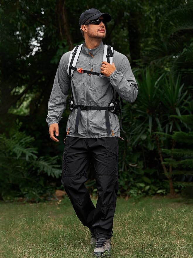Yousify Mens Lightweight Jacket Windbreaker Full Zip Long Sleeve Outdoor Athletic Jackets for Hiking
