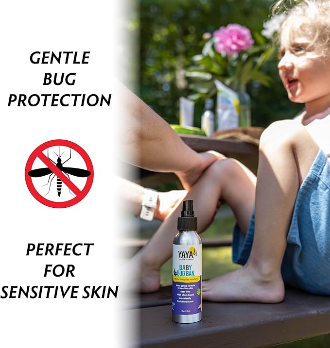 YAYA ORGANICS Baby Bug Ban Spray + Wipe Bundle - All-Natural Repellent Made with Essential Oils for Babies, Little Kids and Sensitive Skin (4 Ounce Spray + 12-Pack Wipe)