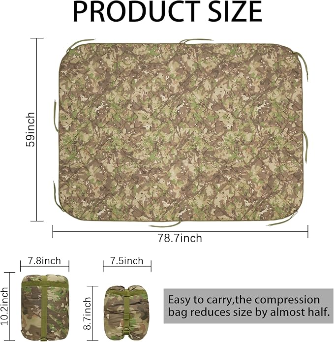 Military Poncho Liner 60”x 79” Camping Blanket Insulation Compact Waterproof for Travel Stadium Outdoor Camping