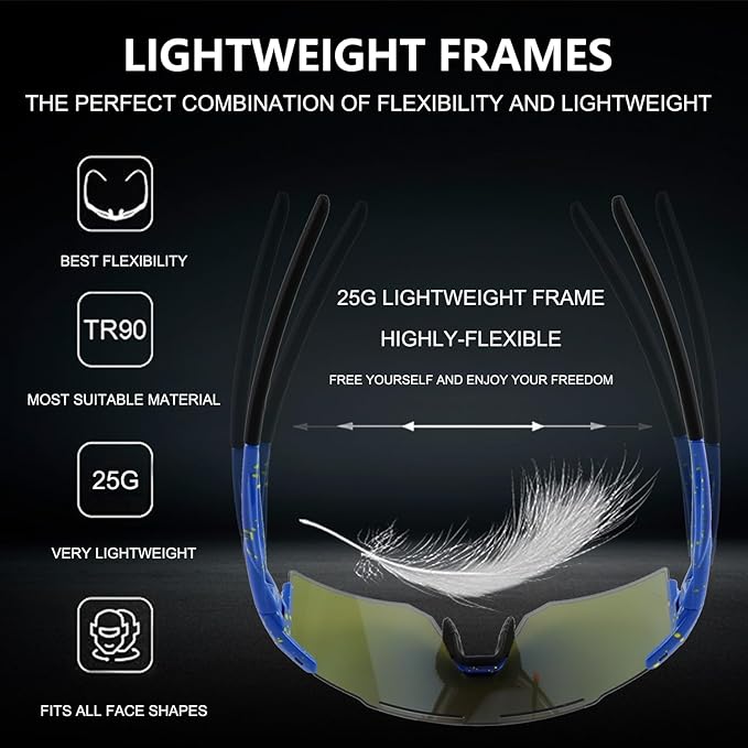 OULAIQI Cycling Sunglasses Polarized Sunglasses for Cycling Men Women with 1 Lens or 3 Interchangeable Lens Baseball Glasses