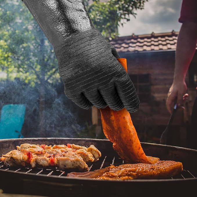 GEEKHOM 14-Inch Heat Resistant Gloves 932°F for BBQ Grilling, Waterproof Long Sleeve Anti-Slip Cooking Gloves – Textured Grip Protection