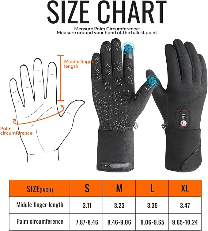 Heated Gloves for Men Women Rechargeable with 7.4V 3000mAh Battery Thin Liner Work Touchscreen Heating Glove for Cold Weather