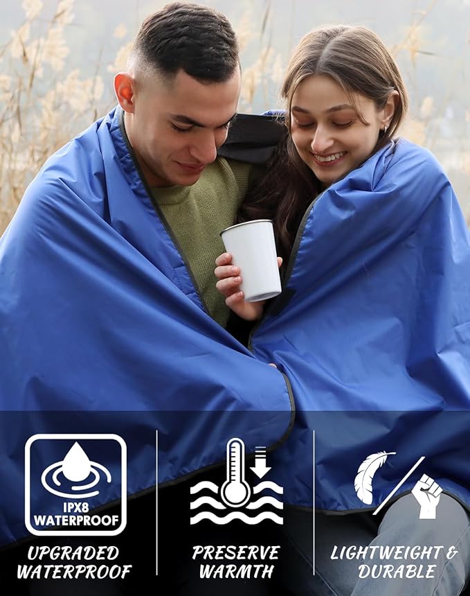DUKUSEEK Outdoor Waterproof Stadium Blanket, XL Large (79x56) Hooded Stadium Blankets with Fleece,Portable,Warm Outside Blankets for Cold Weather, Camping, Sports, Beach, Football, Festivalsβ¦