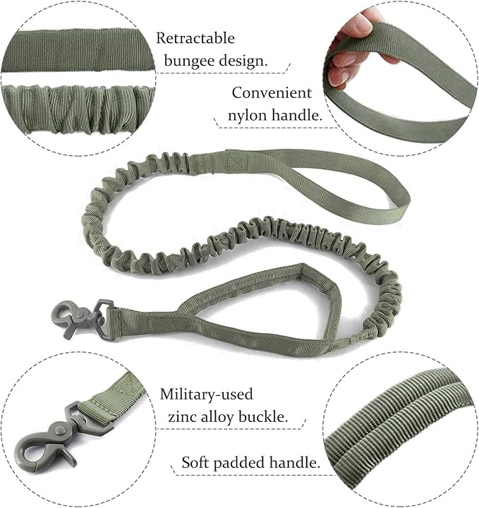 AIWAI Tactical Dog Harness with Pouches,Dog Vest Harness for Large Medium Dogs No-Pull Adjustable Military Dog Harness with Handle Walking Hiking Training (Army Green(with Leash), M)