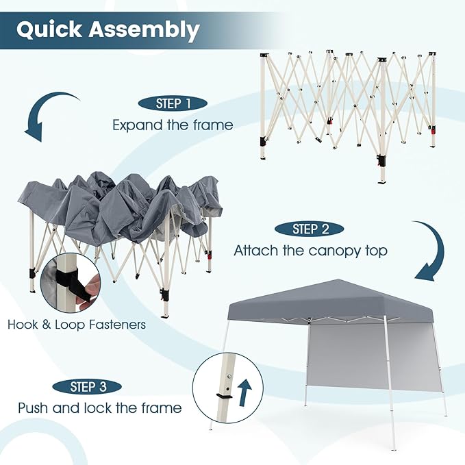 Tangkula 10x10 FT Pop Up Canopy with Sidewall, UPF 50+ Easy Setup Outdoor Tent with Backpack, 4 Stakes, Portable Heavy-Duty Canopy Tent for Party Events Camping Picnic, 10x10 Base, 8x8 Top