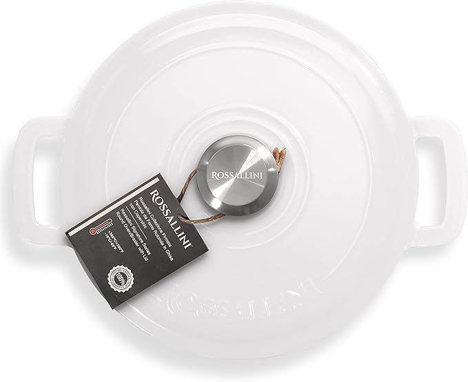 Signature Enameled Cast Iron Dutch Oven, Non-Stick Serving Pot with Tight Fitting Lid for Perfect Roasting, Baking, Sauteing, and Bread Making | 7.4Q (7L) - White