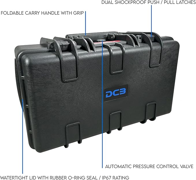 DCB Cases - Element 5573F | 22 x 14 x 10 Ext Dim | IP67 Waterproof | Pluck Foam Insert | Telescoping Handle | Foldable Grip | Resin-Reinforced Injection Molded Plastic | 2 Latch Lid Close | Wheels