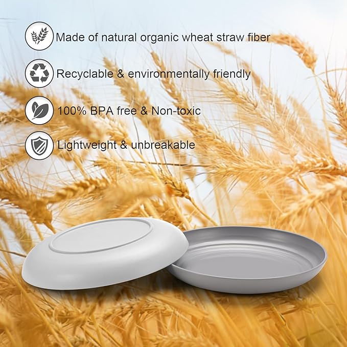 12 Pcs Unbreakable Deep Dessert Plates Set, 8 inch Reusable Plastic Wheat Straw Plates, Microwave and Dishwasher Safe Plate for Kitchen, Lightweight Plate for Dessert, BPA Free, 4 Colors