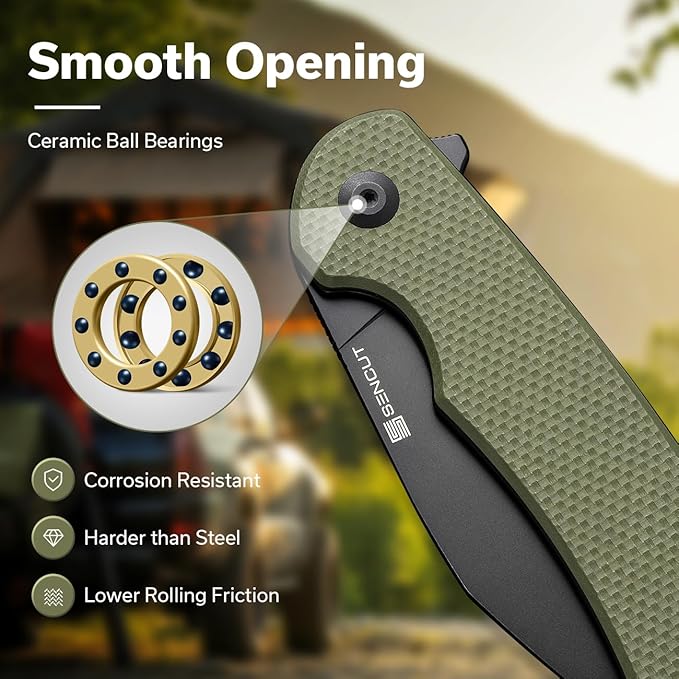 SENCUT Omniform Folding Pocket Knife for Men, Camping Knife with G10 Handle and 3.65" 9Cr18MoV Blade, Large EDC Knife for Outdoor S23064-1(OD Green)