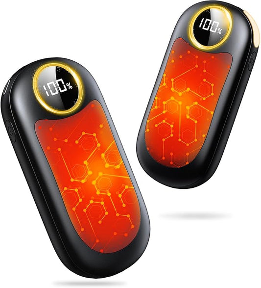 Hand Warmers Rechargeable 2 Pack, Dual Sided Electric Hand Warmer, 20Hrs Warmth, 8 Heating Mode, Portable Charging Pocket Heater for Men, Women, Raynauds, Camp, Hunting, Golf