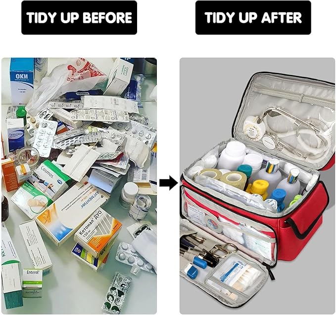 Boczif First Aid Kit, First Aid Storage Carry Bag, Pill Bottle Organizer for Emergency Trauma Medical Kits Supplies Waterproof, Ideal for Home, Office, Car, Travel, Outdoor, Camping, Hiking (Red)