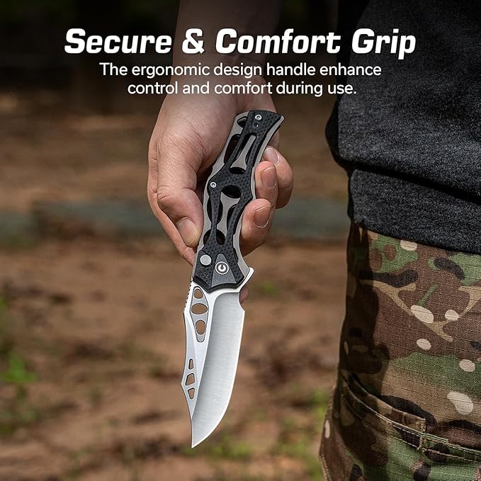 CIVIVI Pocket Knife for Men, Biophase Flipper Tactical Folding Knife, 3.48" Nitro-V Blade Aluminum with G-10 Handle, Lightweight Skeletonized EDC Knife for Camping Hunting, C23083C-3 (Black)