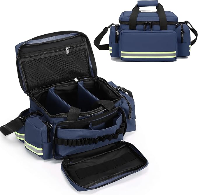 Medical Bag Empty Emergency Bag Medical Bag Organizer Professional First Responder Trauma Bag,First Aid Bagwith Detachable Dividers Medical Bag for Nurses,Home Health Care, EMT(Bag Only)