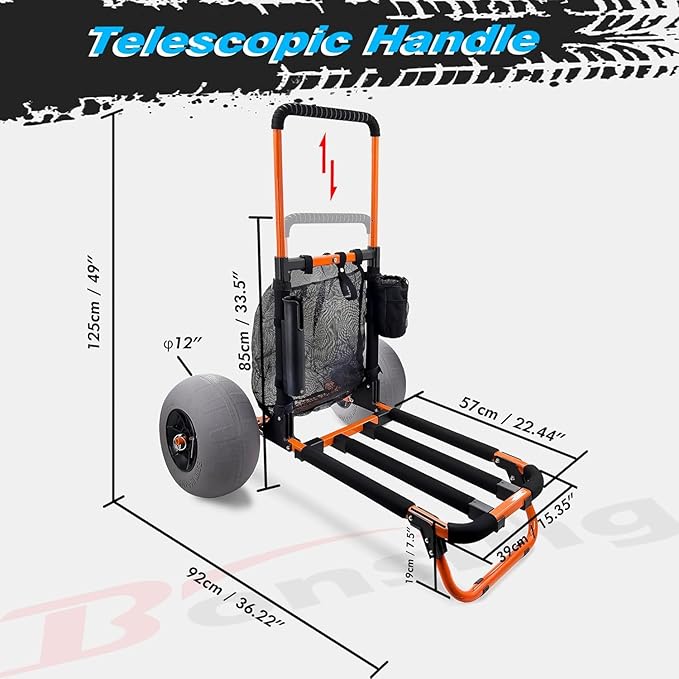 Beach Trolley Cart with 12inch Balloon Wheels for Sand All Terrain