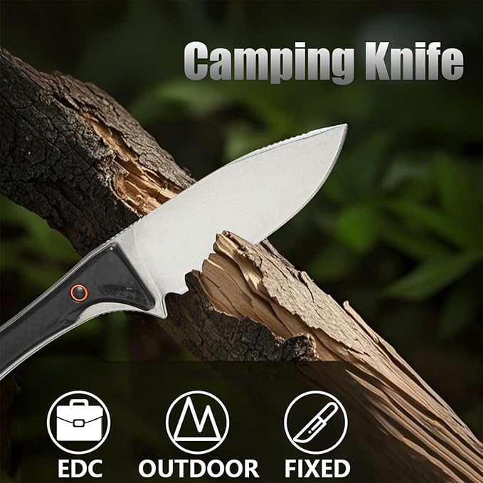 Camping Knife, Fixed Blade Knife With Sheath, Hunting Knife 440c Steel For Outdoor, Hiking, Hunting, Camping (Black)
