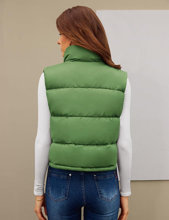 Fengbay Womens Puffer Vest Sleeveless Puffy Cropped Vests Stand Collar Vest Lightweight Bubble Quilted Vests Trendy 2025