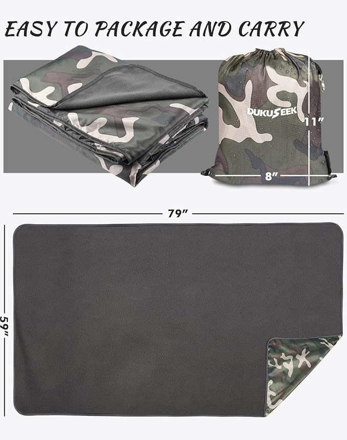 DUKUSEEK Hooded Stadium Blanket, Camouflage Waterproof Windproof Outdoor Fleece Blanket - Large (79x56), Portable, Wearable, Warm for Outdoor Hunting, Sporting Eventsβ¦