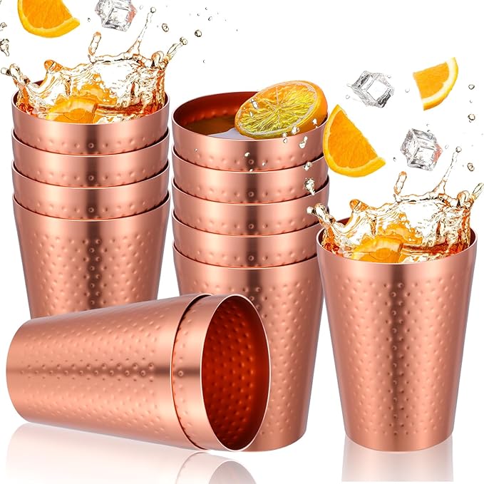 Molain 12 Pcs Aluminum Drink Cups, 14 oz Copper Water Tumblers Glasses Stachable Metal Drinking Cup Resuable Camping Mugs for Hot and Cold Beverages Wine Coffee Party Wedding Birthday