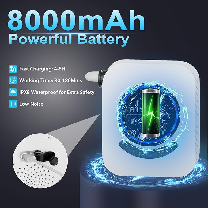 Portable Shower for Camping, 8000mAh Rechargeable Camping Shower Pump with 3X Stronger Water Flow, 5 Pressure Levels & 4 Shower Modes Outdoor Shower with Intelligent LED Display for Hiking Travel Pet