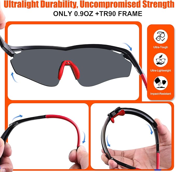 Polarized Sports Sunglasses for Men Women,Wrap Around Sun Glasses for Running Cycling Baseball Fishing Golf Hiking