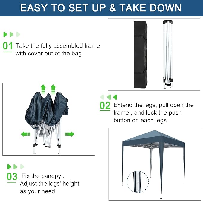 Outvita 6.5x6.5ft Pop Up Canopy Tent, Outdoor Instant Shelter Folding Canopy with 4 Side Walls and Carry Bag for Commercial Events, Party, Backyard BBQ, Camping Blue