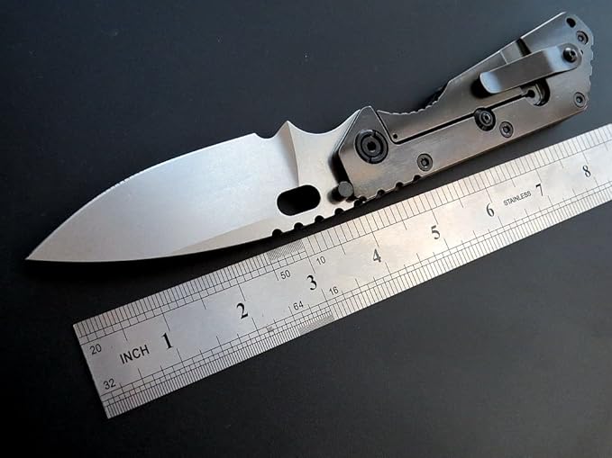 Eafengrow EF225 Pocket Knife Hunting Knives D2 Blade Titanium Handle with Clip EDC Tools Survival (black)