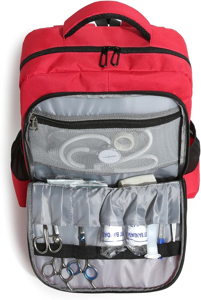 First Aid Medical Backpack Empty Nurse Treatment First Responder Trauma Bag for Camping Cycling Hiking Paramedic Bag EMT (Red Cross)