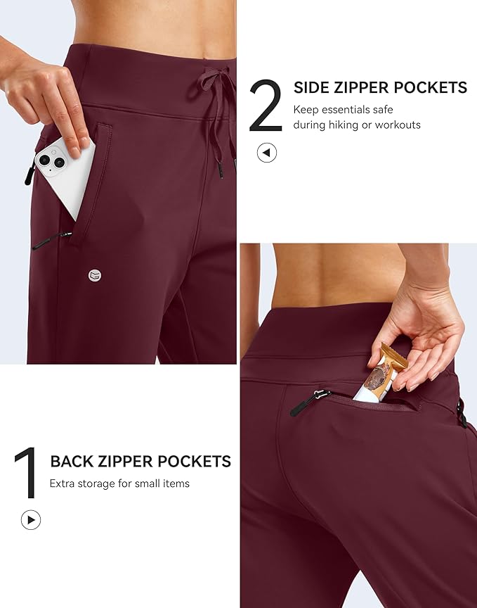 G Gradual Women's Fleece Lined Joggers Water Resistant Hiking Pants High Waisted Winter Thermal Sweatpants 3 Zipper Pockets