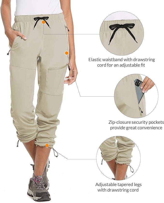 baleaf Women's Hiking Pants Quick Dry Lightweight Water Resistant Elastic Waist Cargo Pants for All Seasons