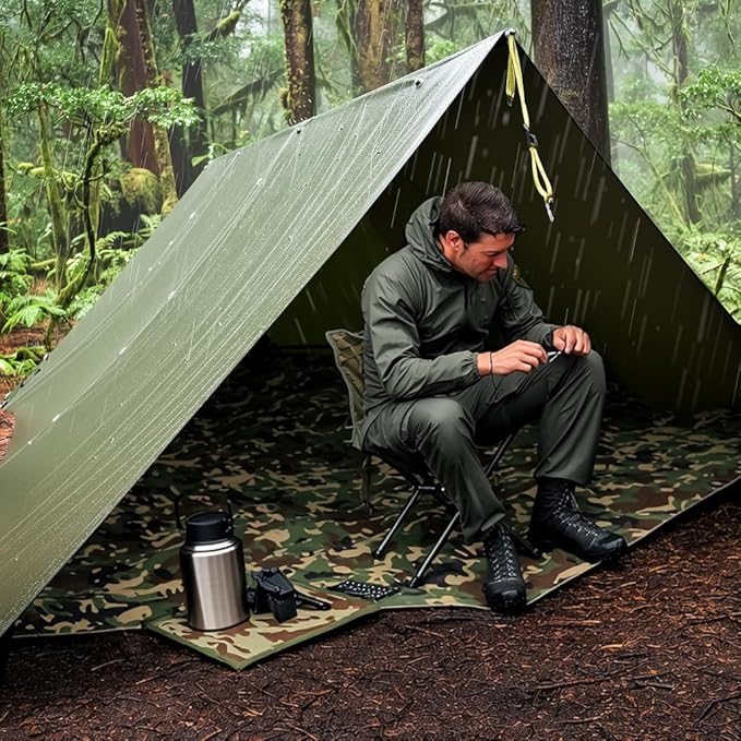 GOLDCAMP Waterproof Camping Tarp,70D Nylon 10X13.2ft Hammock Rain Fly ,UV 50+ and PU15000mm Tent Tarp Shelter Canopy,Heavy Duty Multifunctional Sun Shade Essentials for Hiking (120''X120'')