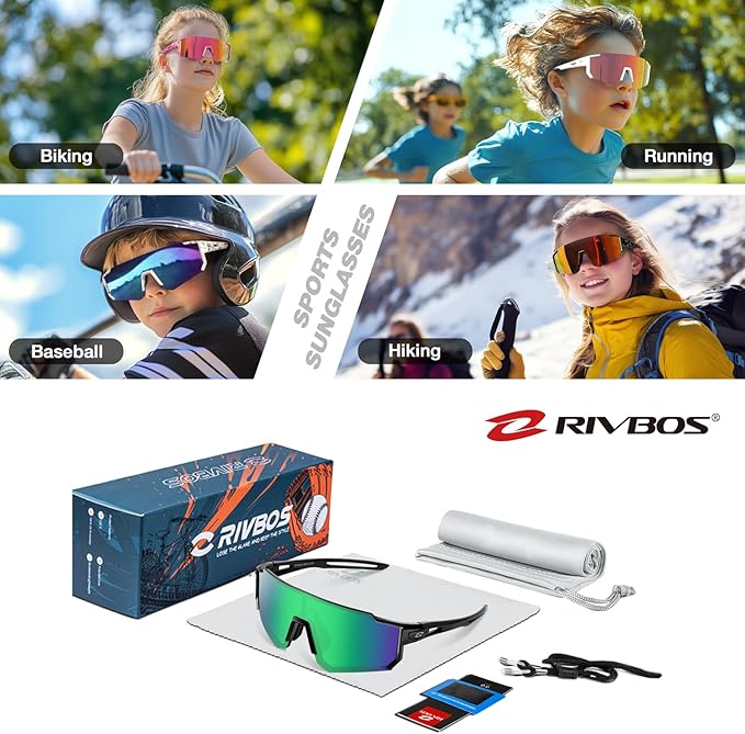 RIVBOS Youth Baseball Sunglasses for Kids(Boys&Girls) Polarized UV Protection Cycling Glasses RYS008