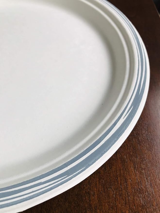 Disposable Paper Plate: Heavy Duty Elegant Eco-Friendly Compostable Paper Plates (50 Count), Tree Free Sugarcane Plate with Color Party Plate (7 inch Blue Dessert/Appetizer Plate)