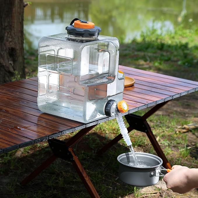 2.11-5.28 Gallon Water Jug, Camping Water Container with Spigot, No Leakage Water Tank Compatible with Electric Water Pumps, Water Bucket for Emergency Outdoor Hiking Picnic