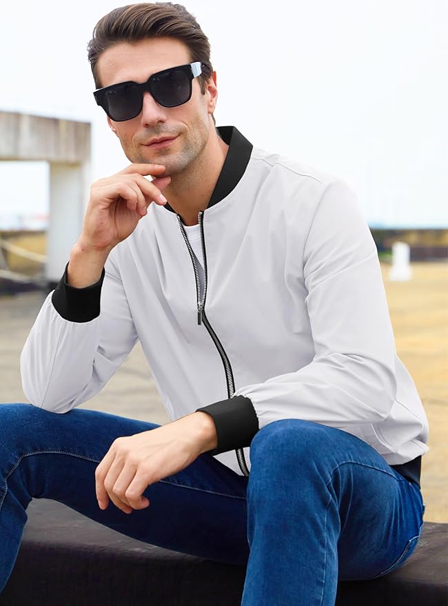 MAGCOMSEN Men's Bomber Jacket Lightweight Casual Zip Up Windbreaker Spring Fall Golf Coat with Pockets