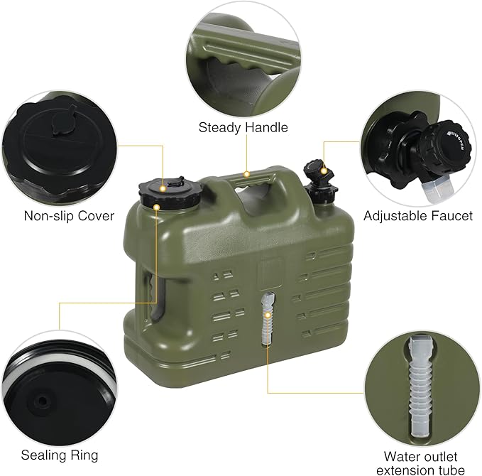 RedSwing 4 Gallon/18.5L Thickened Portable Water Container with Spigot, Water Storage Carrier for Camping Outdoor Hiking, BPA Free,Green