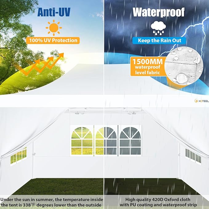 HOTEEL 10x15 Pop up Canopy Tent for Parties, Heavy Duty Easy Setup Tent with 4 Sidewalls, Outdoor Commercial Instant Gazebo for Wedding Event, with Roller Bag & Sand Bags, White(Hexagonal Frame)