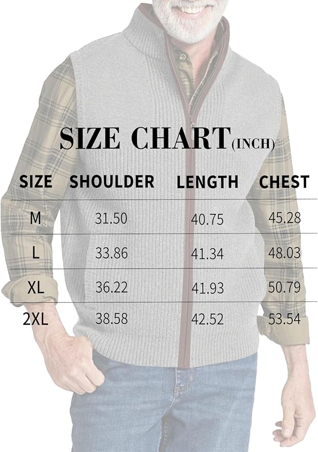 Ryannology Mens Sweater Vest Zip up Casual Sleeveless Cardigan Knitted Stand Collar Regular Fit Jacket with Pockets