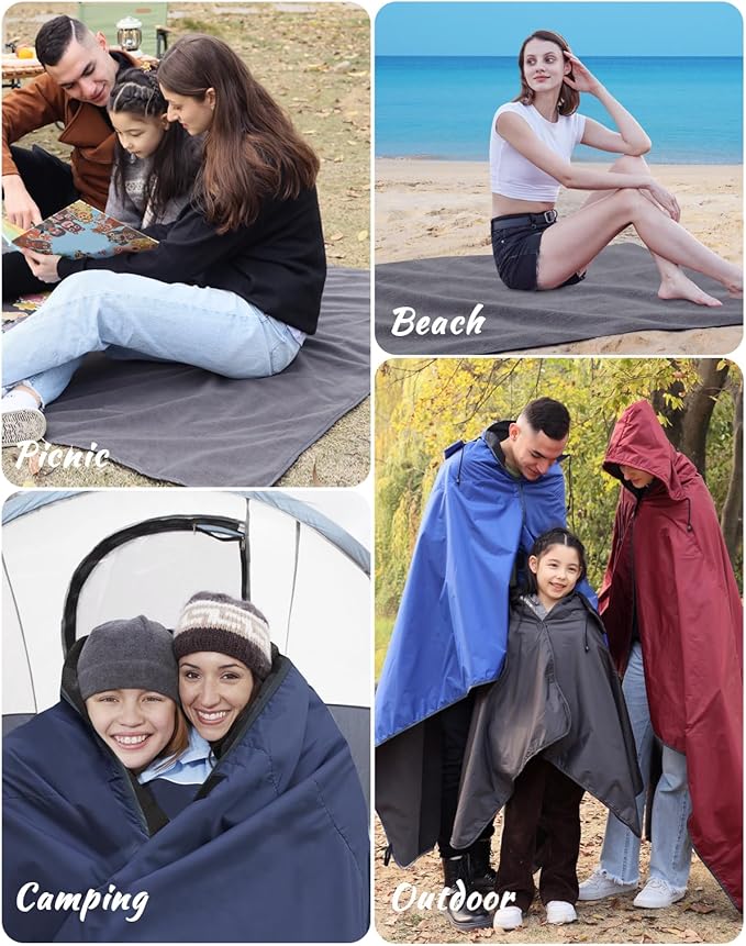 DUKUSEEK Hooded Stadium Blanket, Waterproof Windproof Outdoor Fleece Blanket - Large (79x56), Portable, Wearable, Warm for Outdoor Camping, Picnic, Stadium, Sports, Beach, Concerts, Car, Dogsβ¦