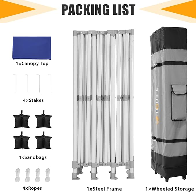 HOTEEL 10x30 Heavy Duty Pop Up Canopy Tent for Parties Event Wedding Commercial Instant Canopy with Wheeled Bag, Party Tent Waterproof UV 50+&Windproof, Upgraded Thick Hexagonal Legs, Deep Blue