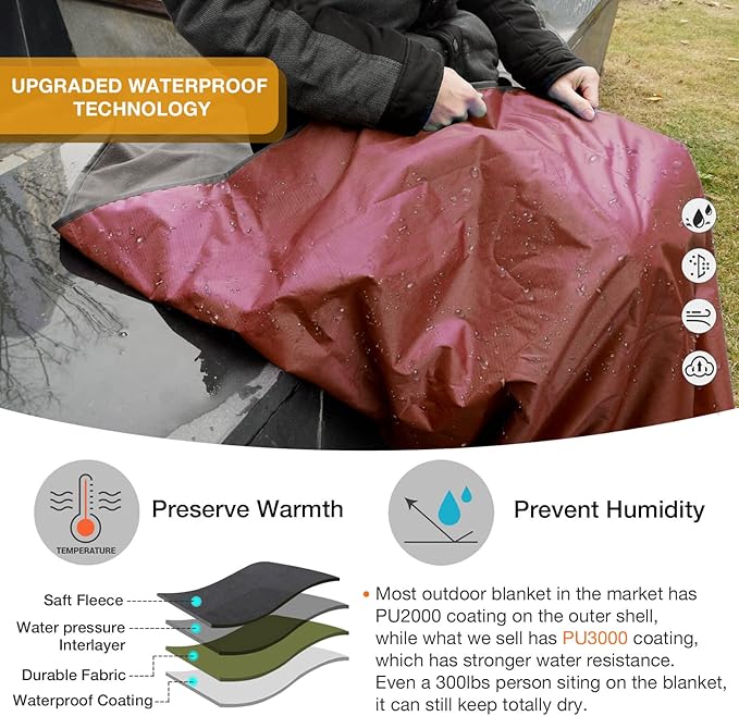 DUKUSEEK Camping Blankets for Cold Weather, Waterproof Blankets for Adult, Large (79x56), Portable, Wearable, Warm for Outdoor Camping, Picnic, Stadium, Sports, Beach, Concerts, Car, Dogs, Travelβ¦