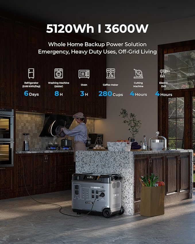 OUKITEL P5000 Pro 3600W Solar Generator with 400W Panel, 5120Wh Solar power station with 5 AC Outlets (5000W Peak), 1800W Fast Charging, Emergency Battery Backup for Home, Camping & RVs