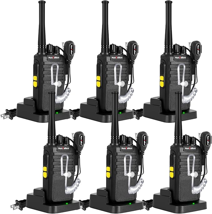 Radios Walkie Talkies Long Range: MaxTalker MT4D Rechargeable Walkie Talkies for Adults with Upgraded Earpiece, Type-C Charging Two Way Radio for Camping School Restaurant,6 Pack