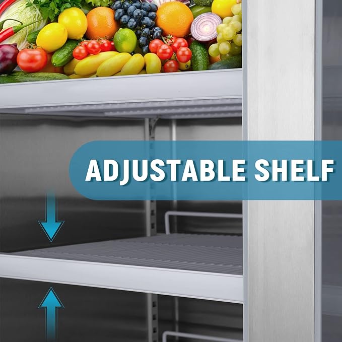 JINSONG Commercial Beverage Fridge Display Refrigerator, 54" Wide, Glass Door Refrigerator, Stainless Steel Beverage Cooler with LED Lighting & 8 Shelves for Restaurant, Office, Shop, Bar, 49 Cu.ft