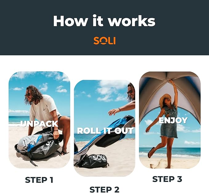 SOLI: Air Canopy 12' - Cool Grey - Outdoor & Beach Self-Inflating Sun Tent, Shade Wall, UPF 50+, Pump-Stakes-Ropes, Lightweight & Portable, Backpack