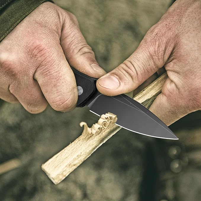 FINTISO Pocket Knife, 3" 14C28N Steel Blade G10 Handle Small EDC knife with Button Lock, Sharp Folding Knife with Pocket Clip for Camping, Survival,Hiking,traveling