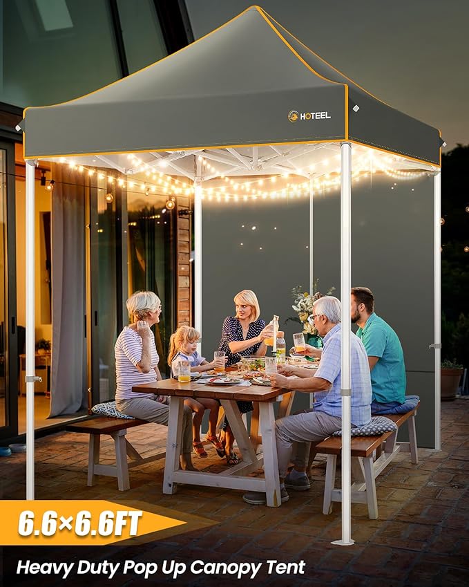 HOTEEL 6.6x6.6 Heavy Duty Pop Up Canopy Tent for Parties Event Wedding Commercial Instant Canopy with Carry Bag, Party Tent Waterproof UV 50+, Upgraded Thick Hexagonal Legs,Gray