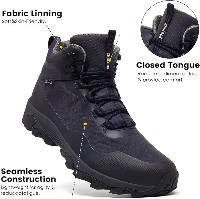 SHULOOK Men's Waterproof Hiking Boots Outdoor Lightweight Breathable Trekking Camping Mountaineering Shoes